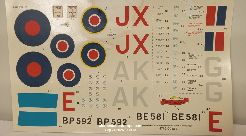 Revell 1/32 Hawker Hurricane Mk.IIC Decal Sheet Night Reaper BE581 BP592